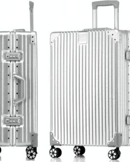 yuweijie Hand Luggage Suitcases & Trolleys Aluminium Frame Hard Shell in Polycarbonate, Travel Suitcase with 4 Wheels, Large Suitcase, TSA Lock, Silver (Aluminium Frame + PC), S, Aluminium hard shell