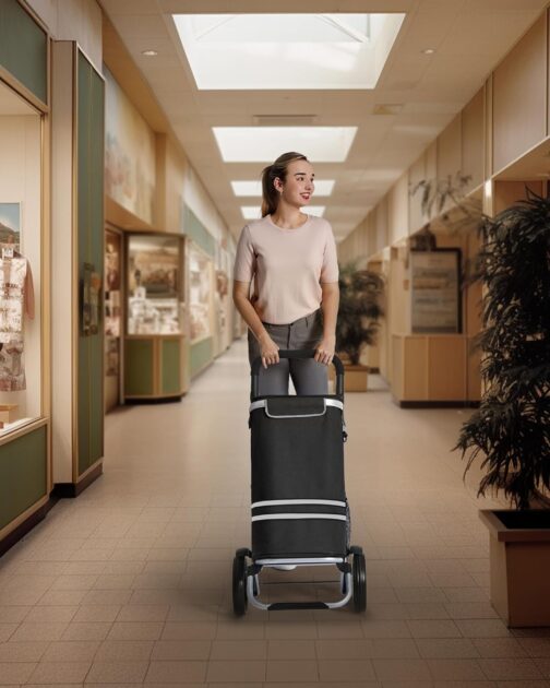 Songmics KST02 Folding Shopping Trolley with Cooling Compartment Multifunctional Shopping Trolley with Reflectors Shopper Hand Trolley Removable Bag Wheels – Bild 3