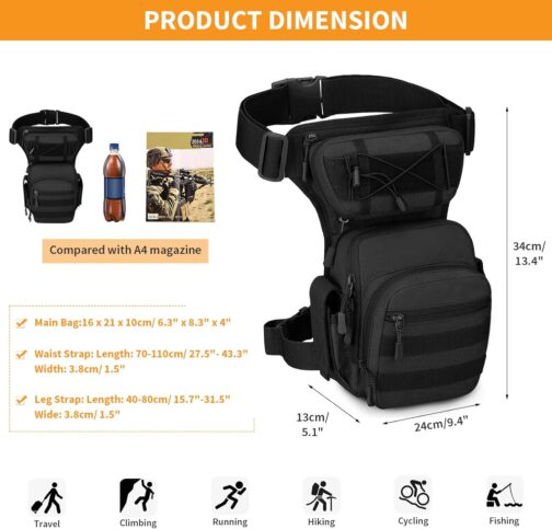 Huntvp Tactical Leg Bag, Military Leg Bag, Molle Waist Bag, Sport Tactical Leg Bag, Army Leg Pockets Waterproof Belt Bag, Tool Bag for Leg Men, Women, Motorcycle, Hiking, Outdoor – Bild 2