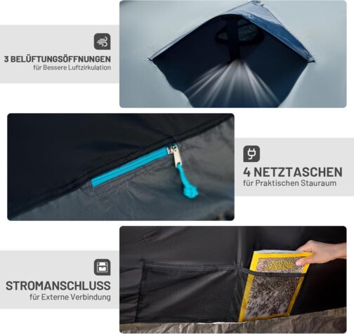 TIMBER RIDGE Tent 4 Person Standing Height 190 cm Camping Tent Waterproof with Awning Ventilation Hats Family Tent Dome Tent for Outdoor Travel Trekking Garden Festival – Bild 7