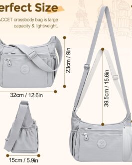 WACCET Women’s Large Shoulder Bag, Waterproof Nylon Crossbody Bag with Adjustable Wide Shoulder Strap, Women’s Handbag with Many Compartments, Lightweight Shoulder Bag for Travel, Work