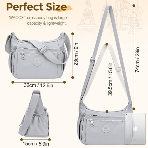 WACCET Women's Large Shoulder Bag, Waterproof Nylon Crossbody Bag with Adjustable Wide Shoulder Strap, Women's Handbag with Many Compartments, Lightweight Shoulder Bag for Travel, Work – Bild 2