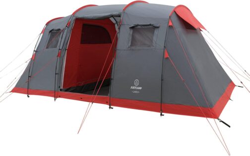 JUSTCAMP Lake 4 Camping Tent, 4 Person Family Tent, Large, Sturdy, Waterproof for Festival, Portable, High Dome Tent with Two Sleeping Cabins and Anteroom with Standing Height, Tunnel Tent