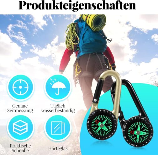 Compass with Carabiner Hook, Pack of 2 Compass Carabiner Mini Compass Outdoor Compass Keyring Pocket Compass Children Nautical Compass Keyring Carabiner for Camping, Hiking, Travel – Bild 3