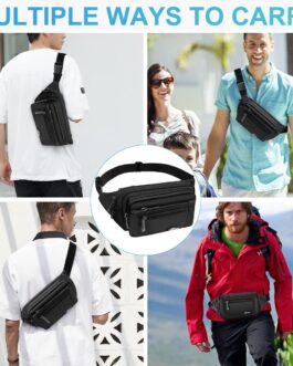 HNOOM Bum Bag for Men and Women Fashion Belt Bag with Rain Cover Large Neck Pouch Nylon Men’s Sports Bag Outdoor Travel Hiking Running Jogging Dog Training, Black (black-1), Leisure
