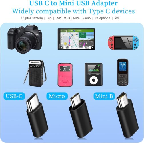 YRIKE USB C Adapter (Pack of 6), USB C to Mini USB Adapter, Micro USB to USB C Adapter, Compatible with Laptops, LG, Mobile Phones etc – Bild 2