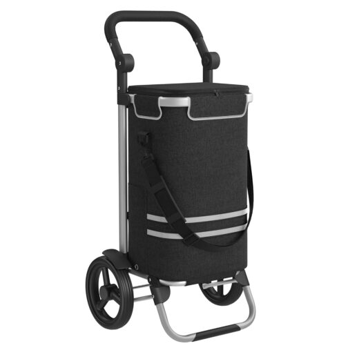 Songmics KST02 Folding Shopping Trolley with Cooling Compartment Multifunctional Shopping Trolley with Reflectors Shopper Hand Trolley Removable Bag Wheels