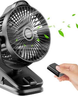 8000 mAh Mini USB Clip Fan Battery, 13 cm Small Table Fan with Remote Control, 5-Speed, LED Display, 360° Rotation, Rechargeable Battery, Portable Table Fan for Home, Office, Camping, Pushchair