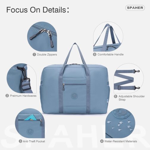 SPAHER Ryanair Travel Bag Large Foldable Travel Bags Hand Luggage 55 x 40 x 20 cm Lightweight Aeroplane Organiser Duffle Bag 45L Packable Holdall Waterproof Handbag for Men and Women, blue, travel bag – Bild 4