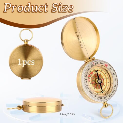 PBUSPU Outdoor Compass Hiking Portable with Luminous Numerals, Waterproof Compass Golden for Camping, Hiking, Hunting and Outdoor Activities – Bild 2