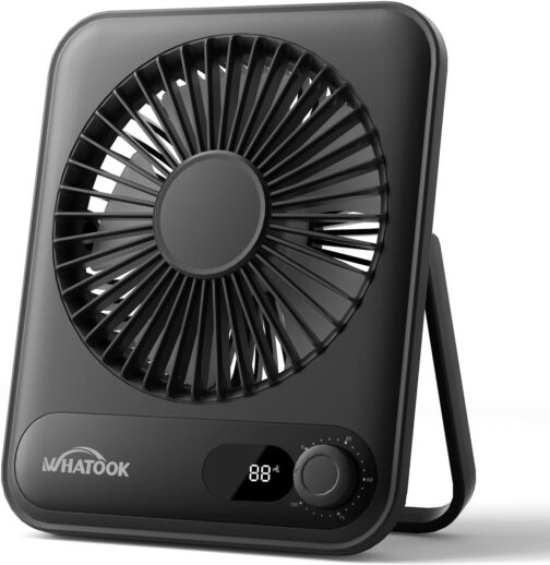 WHATOOK USB Fan Quieter: Continuous 1-100 Controller, 2000 mAh Battery Table Fan with LED Display, Portable Mini Fan for Table, Desk, Office, Home, Bedroom (Black)