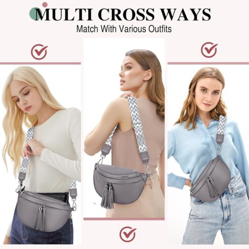 LUROON Mini Shoulder Bag Women's Elegant Bum Bag Stylish Chest Bag Crossbody Bag Women's Wide Strap PU Leather Crossbody Shoulder Bag 26 x 15 x 9 cm – Bild 6