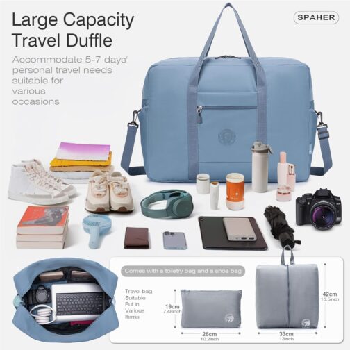 SPAHER Ryanair Travel Bag Large Foldable Travel Bags Hand Luggage 55 x 40 x 20 cm Lightweight Aeroplane Organiser Duffle Bag 45L Packable Holdall Waterproof Handbag for Men and Women, blue, travel bag – Bild 3