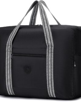 SUCIKORIO Lufthansa 55 x 40 x 23 cm Hand Luggage Bag for Airplane, 50L Waterproof Foldable Travel Bag Hand Luggage Bag Lightweight Large Carry On Cabin Luggage for Travel, Gym, Weekender, black