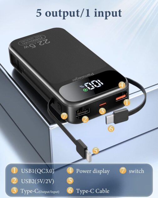 Power Bank 25800 mAh 22.5 W External Mobile Phone Battery PD3.0 QC4.0 Fast Charging LCD Display Power Bank with USB C Outputs & Inputs Portable Charger for Smartphones – Bild 2