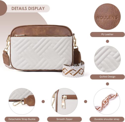 Roulens Quilted Women's Mobile Phone Shoulder Bag, PU Leather Mobile Phone Shoulder Bag, Crossbody Bag for Women with Adjustable Wide Strap, A-beige/brown, Contemporary – Bild 5