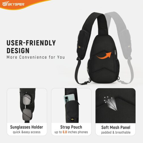 SKYSPER Shoulder Bag Chest Bag Crossbody Sling Bag Anti-Theft Shoulder Bag for Men & Women, black, M, Utility – Bild 5