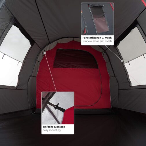Justcamp Atlanta 3, 5 or 7 Person Family Tent - Tunnel Tent with Standing Height Including Canopy & Floor, Entrance with Fly Screen - Camping Tent Large, Spacious, Waterproof - Ideal for Camping & – Bild 6