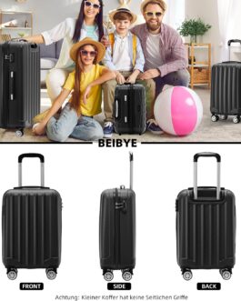 Beibye TSA-Lock 2080 Cabin Luggage, Twin Roller Travel Case, Luggage Trolley Case Set, XL / L / M Board Case, black