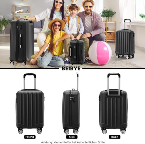 Beibye TSA-Lock 2080 Cabin Luggage, Twin Roller Travel Case, Luggage Trolley Case Set, XL / L / M Board Case, black – Bild 2