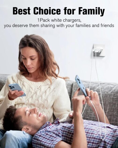 USB Charger 5W Slim Charging Plug Power Supply 5V 1A 2Port USB C+ USB A Power Plug Adapter, Socket Adapter for iPhone, eBook Reader, Xperia, MP3, Smartphone (White) (Thickness 1.45 cm/1 Pack) – Bild 7