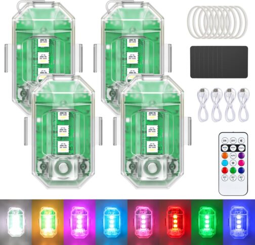 Pack of 4 Wireless Car LED Flash Lights Battery with Remote Control, 8 Colours High Bright Flash Light for Car, Drone, Truck, Motorcycle, Bicycle