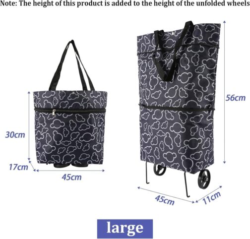 Bipl Foldable Shopping Bag with Wheels, Trolley Shopping Trolley, Shopping Trolley, Foldable Multifunctional Travel Shopping Bag, Robust, Ideal for Kitchen, Birthday, Valentine's Day, Women, Mother's – Bild 2