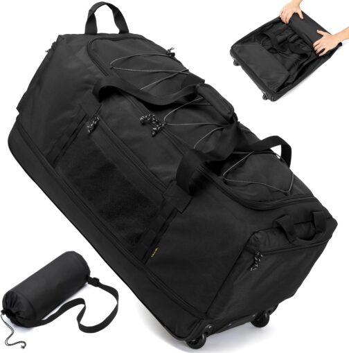 Laripwit Foldable Travel Bag with Wheels Large XXL 130-170L Expandable Weekend Hand Luggage Men Women Roll Bag, black, Travel, camping, sports and fitness, plane checked, storage
