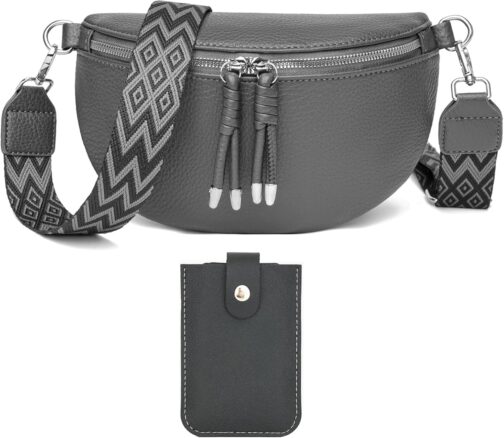 Atgbiem Shoulder Bag Women's Bum Bag Women's Stylish Crossbody Bag Women's Wide Strap Dark Grey with Credit Card Holder
