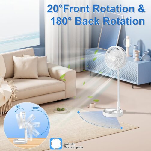 AKOFIC Portable Floor Fan, Quiet, 8 Inch Battery & Solar Powered Fan, Foldable USB Table Fan with 5200 mAh Battery, Height Adjustable Telescopic Fan for Bedroom, Office, Camping – Bild 5