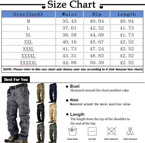 SOOUICKER Outdoor Cargo Trousers Men's Regular Fit Outdoor Trousers Cotton Work Trousers Men Many Pockets Vintage Hiking Trousers Cargo Trekking Trousers Wide Long – Bild 5