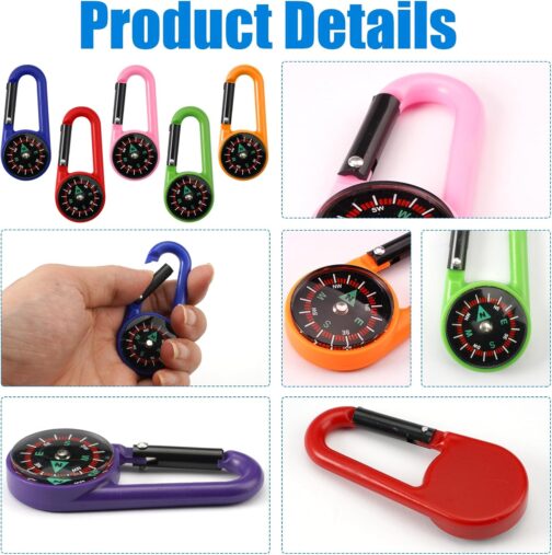 Pack of 10 Carabiner Hooks, Mini Compass, Colourful Carabiner Compass, Mini Compass, Compass, Outdoor Children's Pendant, Multifunctional Portable Compass, Small for Outdoor Hiking Camping – Bild 3