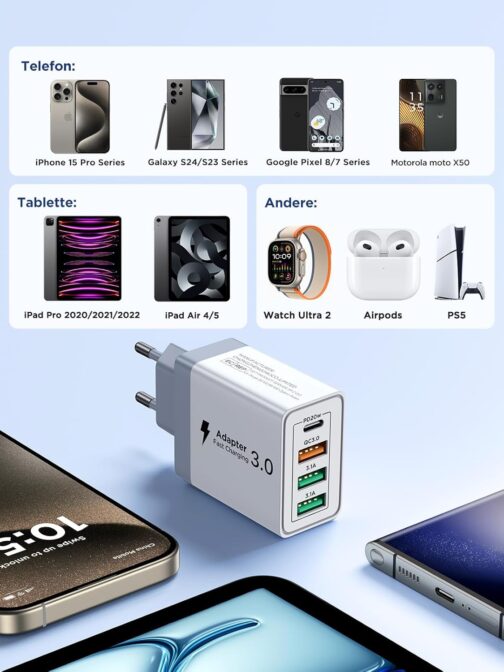 40 W USB C Charger, 2 Pack 4 Ports Charger Multiple with USB-C and USB-A, Quick Charger PD 3.0 Power Adapter Power Supply USBC Plug for iPhone 16 15 14 13 12 11 X 8 7 6 SE, iPad, Samsung S25 24 23 22 – Bild 5