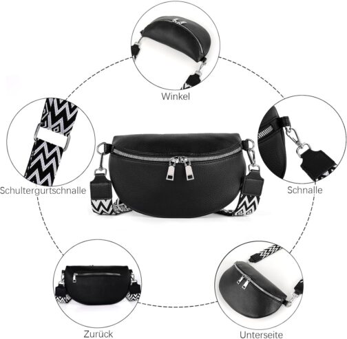 TANTOMI Umhängetasche Damen Bauchtasche Damen PU Leder, Crossbody Bag Damen Breiter Gurt, Damen-Umhängetaschen Bauchtasche Damen Stylisch, Gürteltasche Damen Elegante – Bild 4