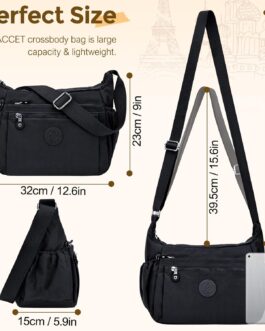 WACCET Women’s Large Shoulder Bag, Waterproof Nylon Crossbody Bag with Adjustable Wide Shoulder Strap, Women’s Handbag with Many Compartments, Lightweight Shoulder Bag for Travel, Work
