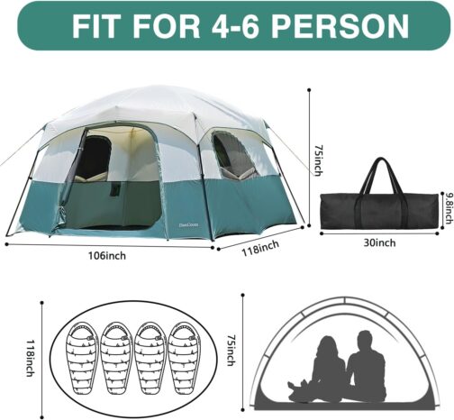 Zelte 2/4/6/8 Person, Einfacher Aufbau Wasserdichtes Campingzelt mit Regenschutz, Tragbares Doppellagiges Großes Familienzelt für Camping Hinterhof Outdoor &Wandern – Bild 7