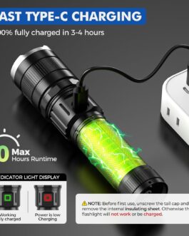 GEARLITE Torch LED Rechargeable Pack of 2, 10000 Lumen LED Torch Extremely Bright with 3 Modes, IP65 Waterproof Zoomable Torch for Camping, Hiking, Outdoor, Emergency