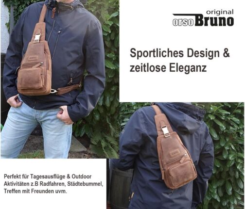 Leather Shoulder Bag Men's Women's Sling Chest Crossbody Bag Shoulder Bag Chest Men's Bag Leather, brown, M, Utility – Bild 2