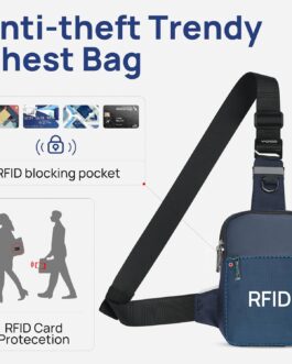 BROADREAM Sling Chest Crossbody Bag, Waterproof Shoulder Bag, Chest Bag, Shoulder Bag, Men and Women, Mobile Phone Case with RFID Blocking Zip Pocket, Suitable for Outdoor Sports and Hiking, A-Blue,
