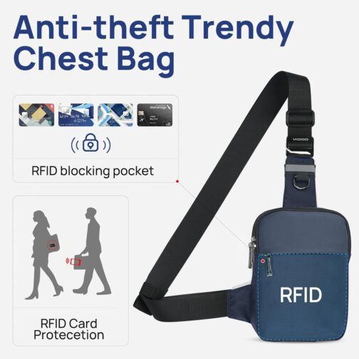 BROADREAM Sling Chest Crossbody Bag, Waterproof Shoulder Bag, Chest Bag, Shoulder Bag, Men and Women, Mobile Phone Case with RFID Blocking Zip Pocket, Suitable for Outdoor Sports and Hiking, A-Blue, – Bild 2