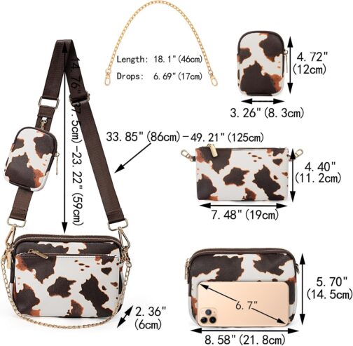 UTO Women's 3-in-1 Crossbody Bag, Wide Strap with Coin Bag, Handbag with Removable Chain, Shoulder Bag with Removable Adjustable Shoulder Strap, Small Bag, Leather, Stylish – Bild 4