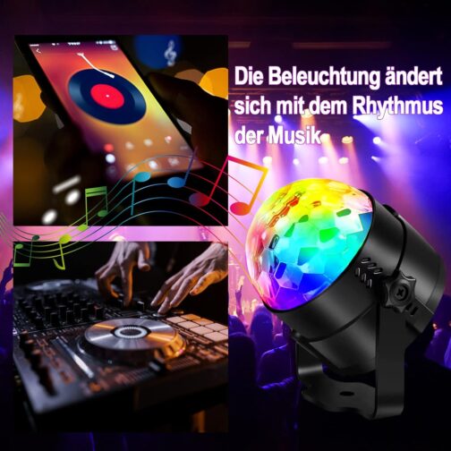 Disco Ball, SEBRUANC Disco Lights LED Music Controlled DJ Party Light 360° Rotating Ball Lights 3W RGB Stage Lights with Remote Control for Home Birthday KTV Christmas 1 Piece – Bild 5