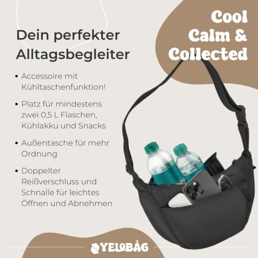 Yelobåg Isolierte Umhängetasche | Festival Moon Bag | Crossbody sling bag wasserfest | Stylische Schultertasche mit verstellbarem Gurt | Bauchtasche mit Isolierung | Unisex Handtasche – Bild 2