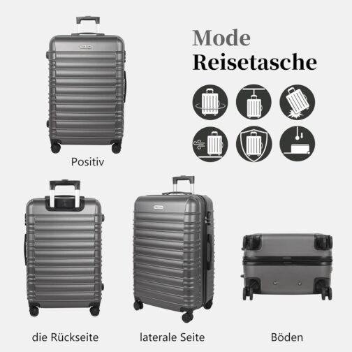 MoFut Large Suitcase, Travel Suitcase, Hard-Shell Suitcase, Trolley Suitcase with Wheels, with Password Lock, Suitcase with Telescopic Handle, darkgray – Bild 3