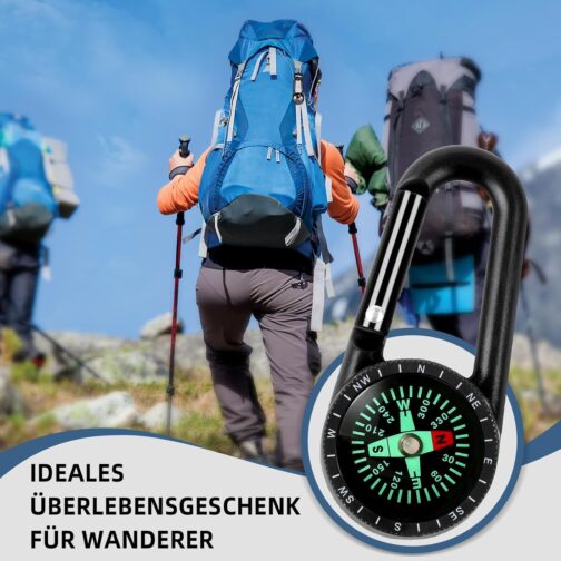 Compass with Carabiner Hook, Compass Carabiner Mini Compas Outdoor Compass Key Fob Pocket Compass Children Nautical Compas Mini Compass Keyring for Camping Hiking Accessories, Black – Bild 4