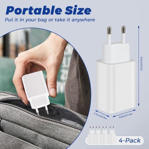 4 Pack 5W Charger USB Power Supply Plug Adapter, 1A/5V Charging Plug USB Socket Power Plug Compatible with iPhone Samsung Huawei Xiaomi Oppo (White) – Bild 2
