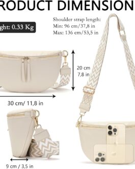 Vezluax 30 x 20 cm Large Bum Bag Women’s Vegan Leather Shoulder Bag Women’s Crossbody Bag Stylish Belt Bag with Wide Strap, L-beige, Utility