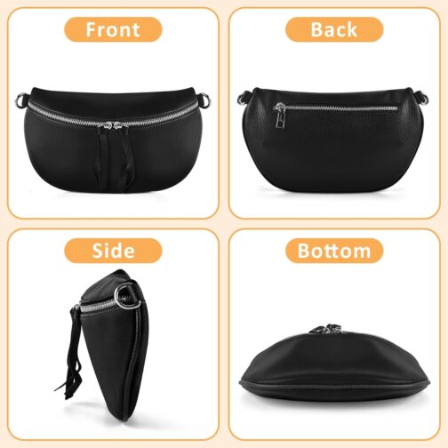 BROTOU Leather Mobile Phone Shoulder Bag, Genuine Crossbody Bag with 2 Wide Shoulder Straps, Card Holder, with Small Leather Case, Black Shoulder Bag, Women's Leather Shoulder Bag, Women's Small – Bild 6