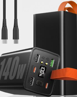 140 W 70000 mAh Power Bank, Laptop Power Bank, USB C Input & Output, External Battery with 5 Ports for 5 Devices at the Same Time, Digital Display, Torch, for iPhone, MacBook, Travel, Office (Black)