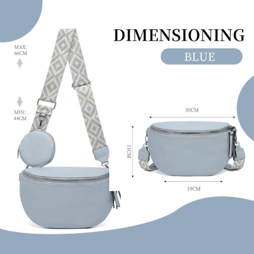 ER.Roulour Shoulder Bag Bum Bag Women's Soft Leather Belt Bag Waist Bag with Wide Strap and Coin Crossbody Bag, blue, Retro – Bild 2